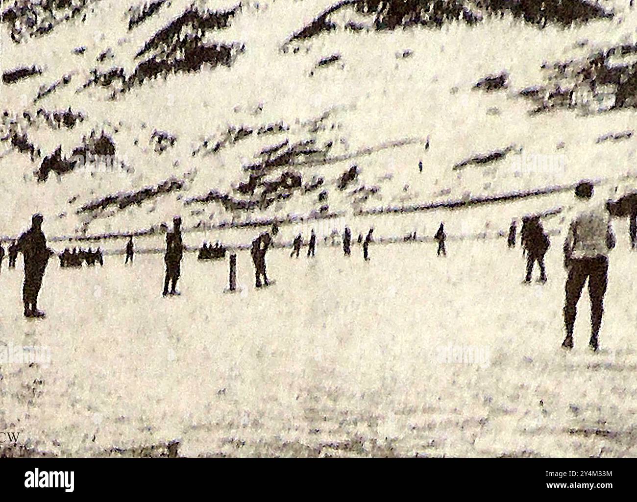 1901 Pressefoto von Cricket, gespielt auf Eis in Davos, das gezeigte Spiel beinhaltet Davos Dorf gegen Davos Platz. - Pressefoto von 1901 von einem Cricketspiel auf dem Eis in Davos. Das gezeigte Spiel betrifft Davos Dorf und Davos Platz. - Photo de presse de 1901 du Cricket joué sur Glace à Davos. Le Match montré implique Davos Dorf contre Davos Platz.- 102 / 5.000 Foto di giornale del 1901 di una partita di Cricket giocata sul ghiaccio a Davos. La partita mostrata vede coinvolte Davos Dorf e Davos Platz.1901 Pressefotografia e Cricket-eski khelini pe glazura ko Davos, Stockfoto