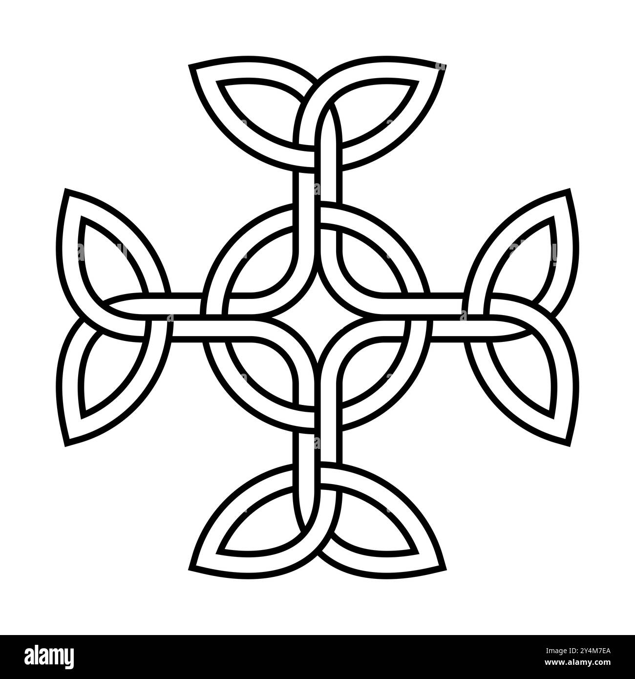 Verschachteltes Kreuz mit Armen gleicher Arme im keltischen Stil. Keltische Form des griechischen Kreuzes mit dreieckigen Knoten an seinen vier Enden. Stockfoto