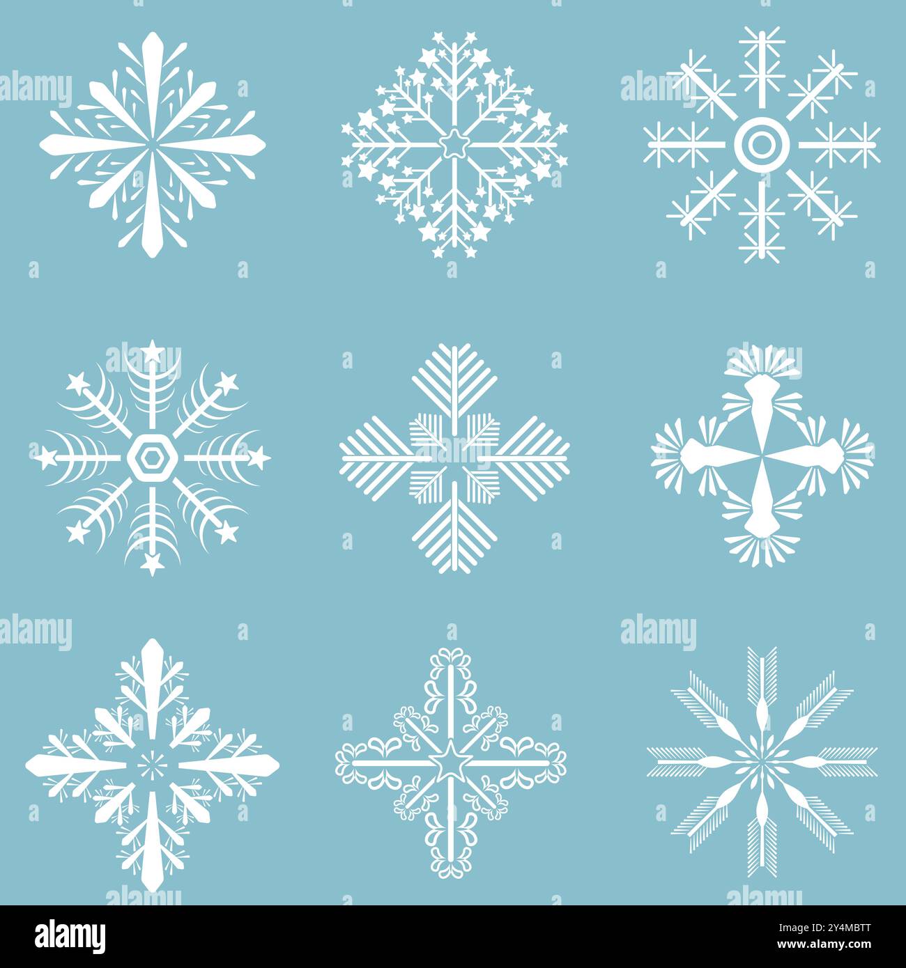 Satz von Vector Schneeflocken, Winter Set von weißen Schneeflocken isoliert auf hellblauem Hintergrund. Schneeflocken-Symbole. Schneeflocken-Kollektion für Design Christma Stock Vektor