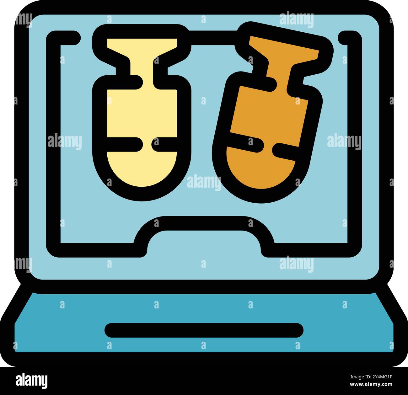 Cyber-Terrorismuskonzept mit zwei Raketen auf einem Laptop-Bildschirm, die die Gefahr digitaler Bedrohungen veranschaulichen Stock Vektor