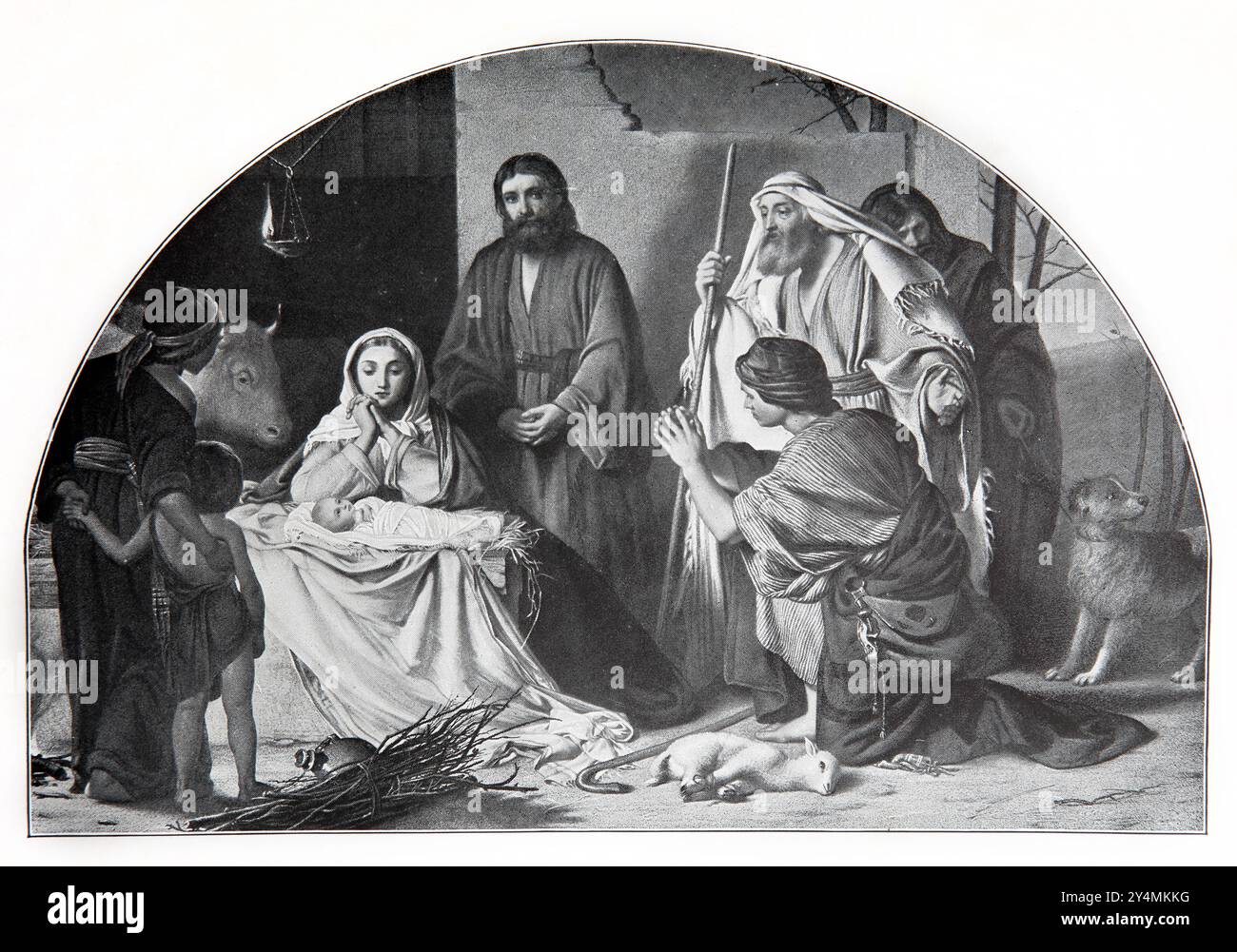 Die Geburt (Lukas) die Hirten kamen herein, um die Heilige Familie in einer Krippe in Bethlehem nach dem Gemälde von W.C.T Dobson R. zu sehen A im 1902er-B des Kindes Stockfoto