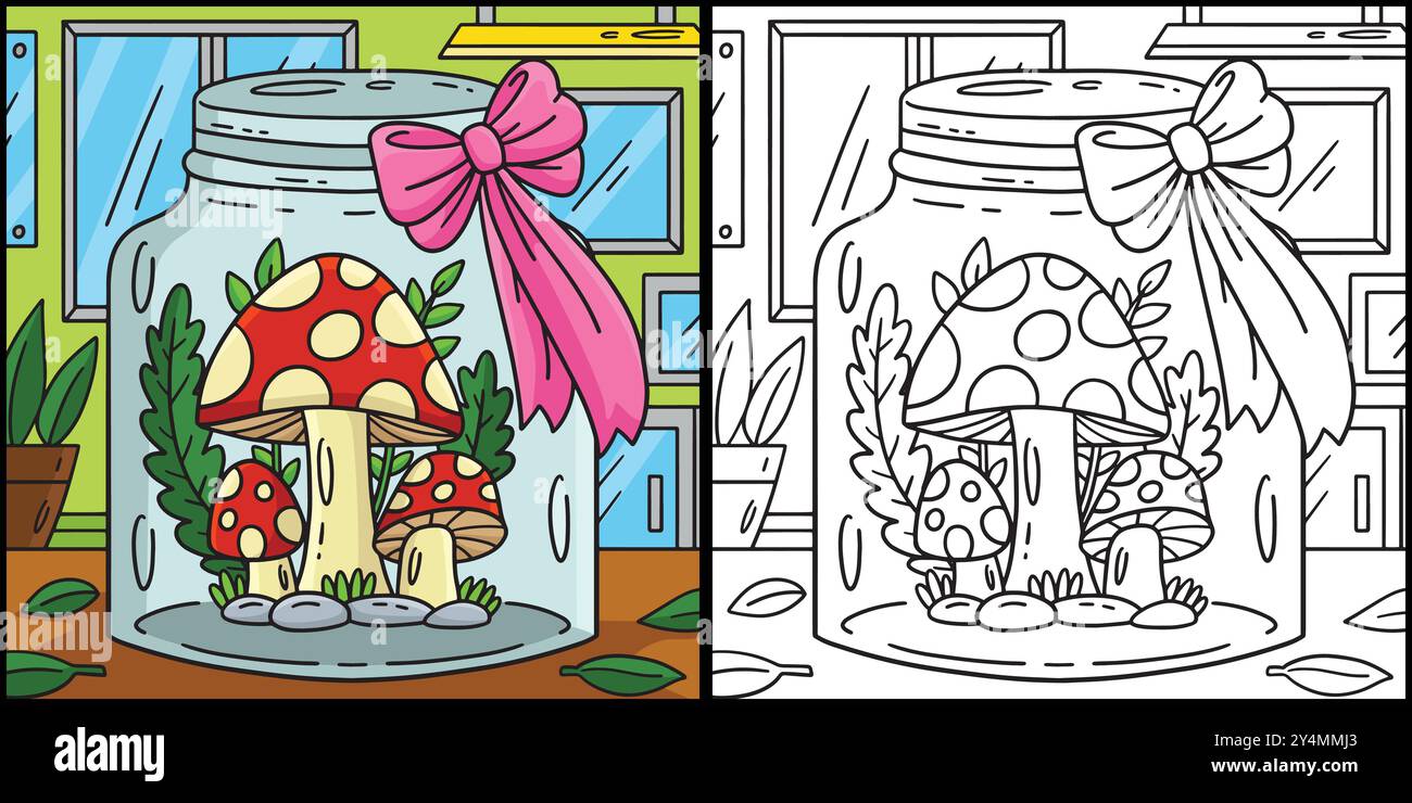 Pilze in einem Glas Malseite Illustration Stock Vektor