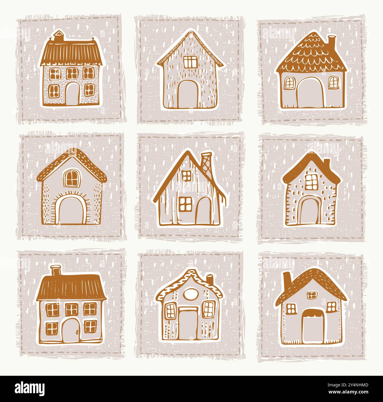 Skurrile verschneite Hüttentür mit festlichem Weihnachtsmotiv im dezember. Winterurlaub in sozialen Medien. Niedlich, handgezeichnet festlich Stock Vektor