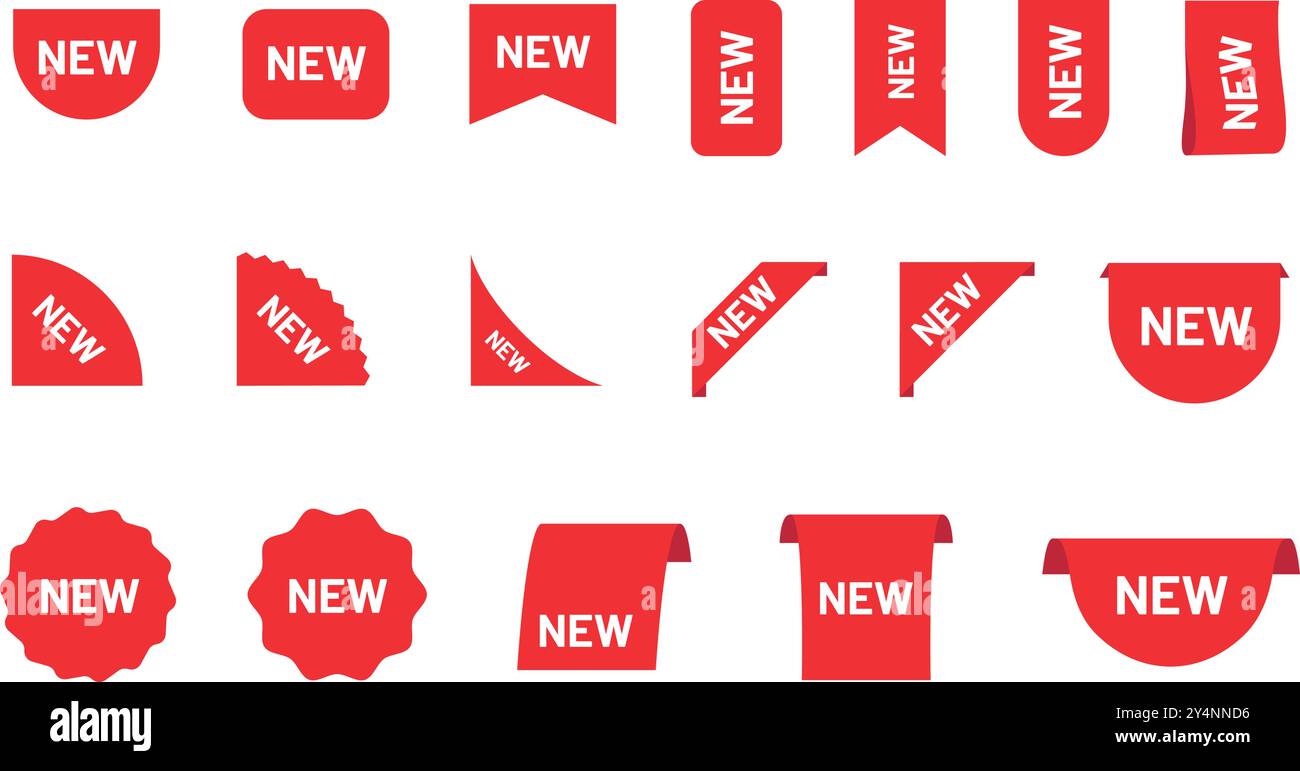 Neues Aufkleberset. Rote flache Tag-Kollektion Stock Vektor