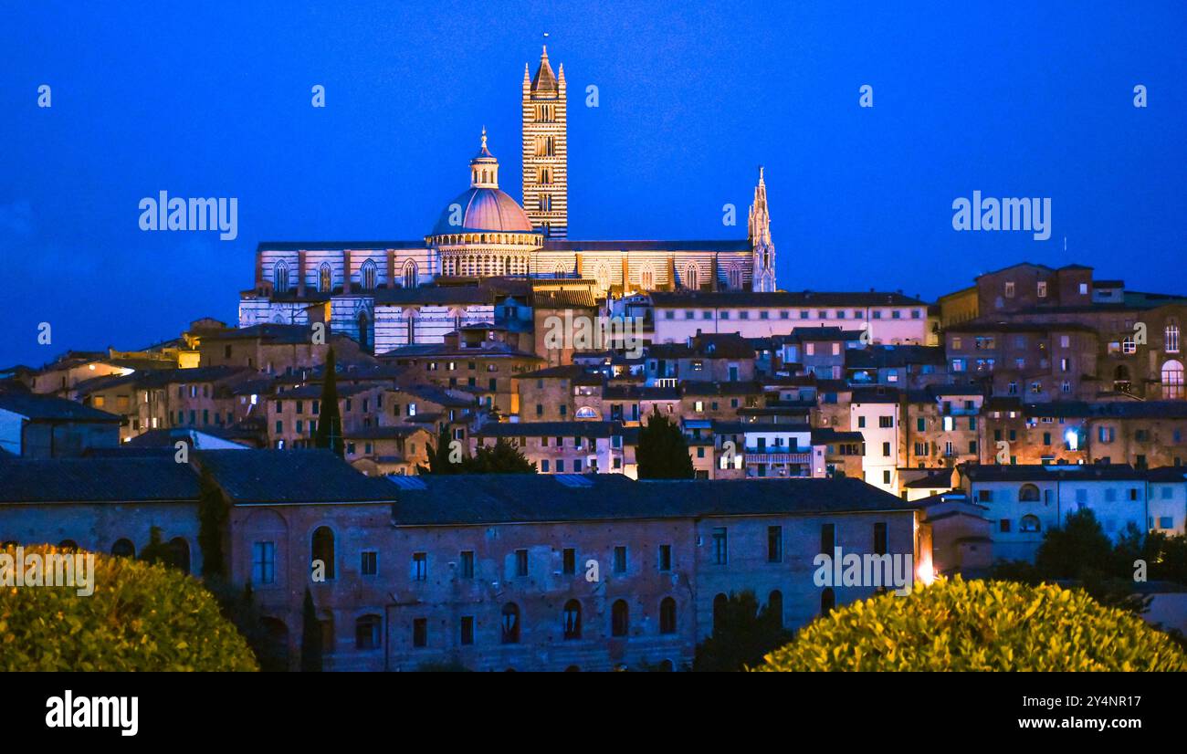 Kathedrale von Siena und Altstadt zur blauen Stunde Stockfoto