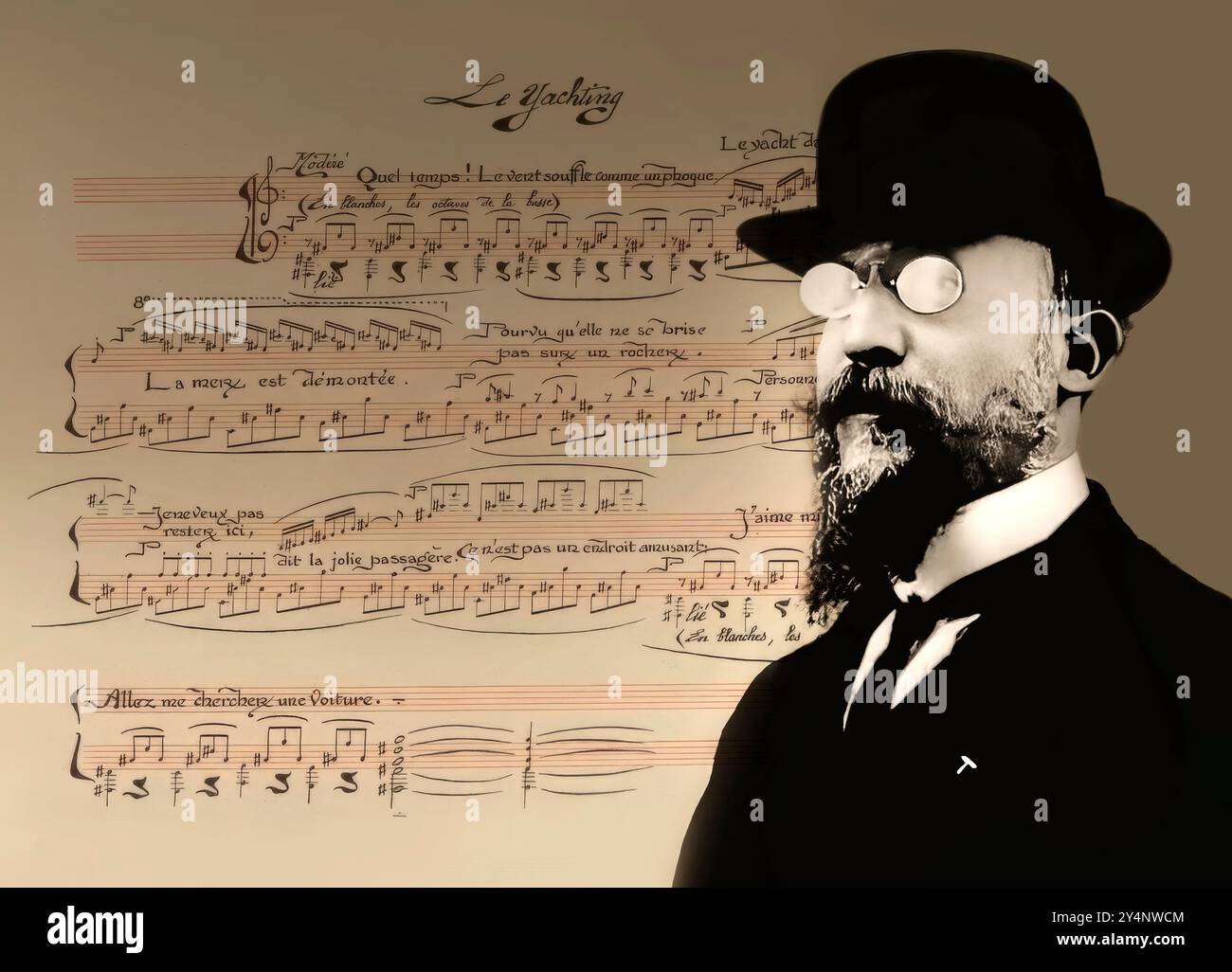 Erik Satie, 1866–1925, französischer Komponist und Pianist, Noten aus Sports & Divertisements; Sports and Pastimes, Yachting, humoristische Klaviersuite, 1914; ein Kunst- und Musikprojekt von Charles Martin und Erik Satie Stockfoto