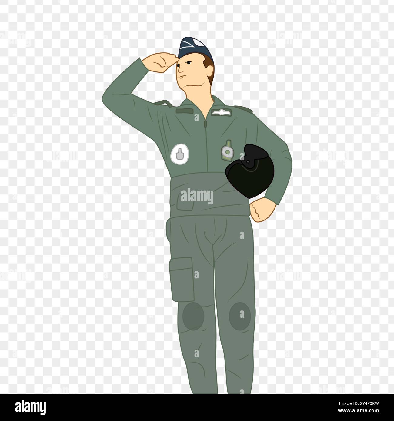 Vektor-Illustration eines Armeemanns, der auf transparentem Hintergrund grüßt Stock Vektor