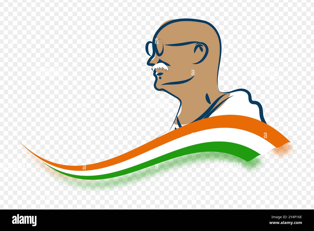 Vektorillustration von Mahatma Gandhi mit indischer Flagge auf transparentem Hintergrund Stock Vektor