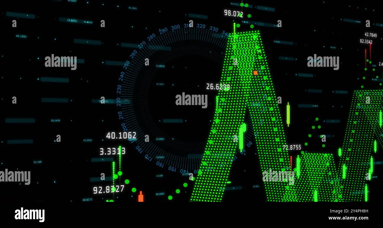 Bild der Zahlen im Kreis über der Datenverarbeitung Stockfoto