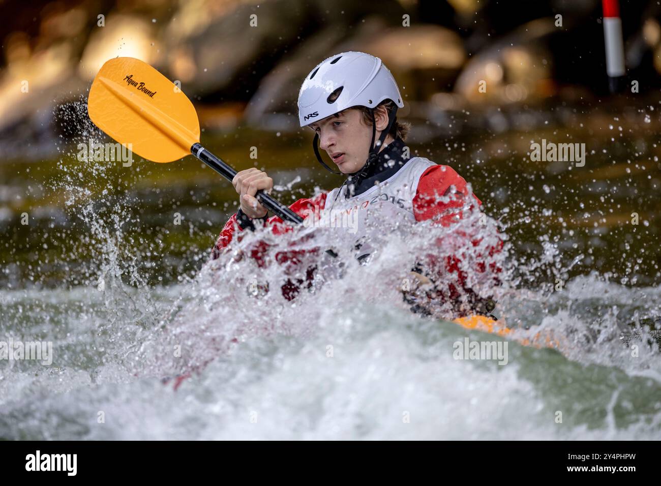 12 (Minden, Kanada--15. September 2024) William Burges Rennen bei den Whitewater Ontario Canoe/Kayak Slalom Championships 2024 in Minden White Stockfoto