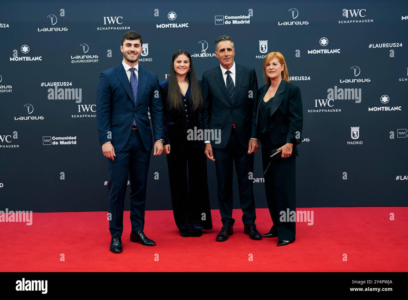 Miguel Indurain, Marisa Lopez de Goicoechea nimmt am 22. April 2024 in Madrid an den Laureus World Sports Awards Madrid 2024 - Roter Teppich im Palacio de Cibeles Teil. Stockfoto