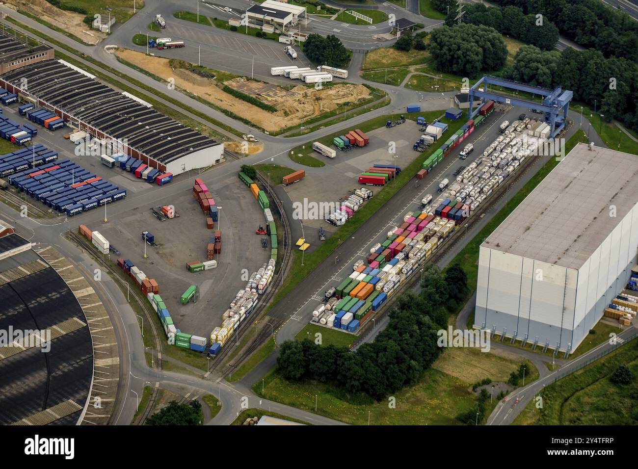 Marl Chemical Park, Containerbrücke und Containersammelstelle westlich des Chemieparks. ILAS-Lager für Flüssigkeitstransfers auf der rechten Seite von t Stockfoto