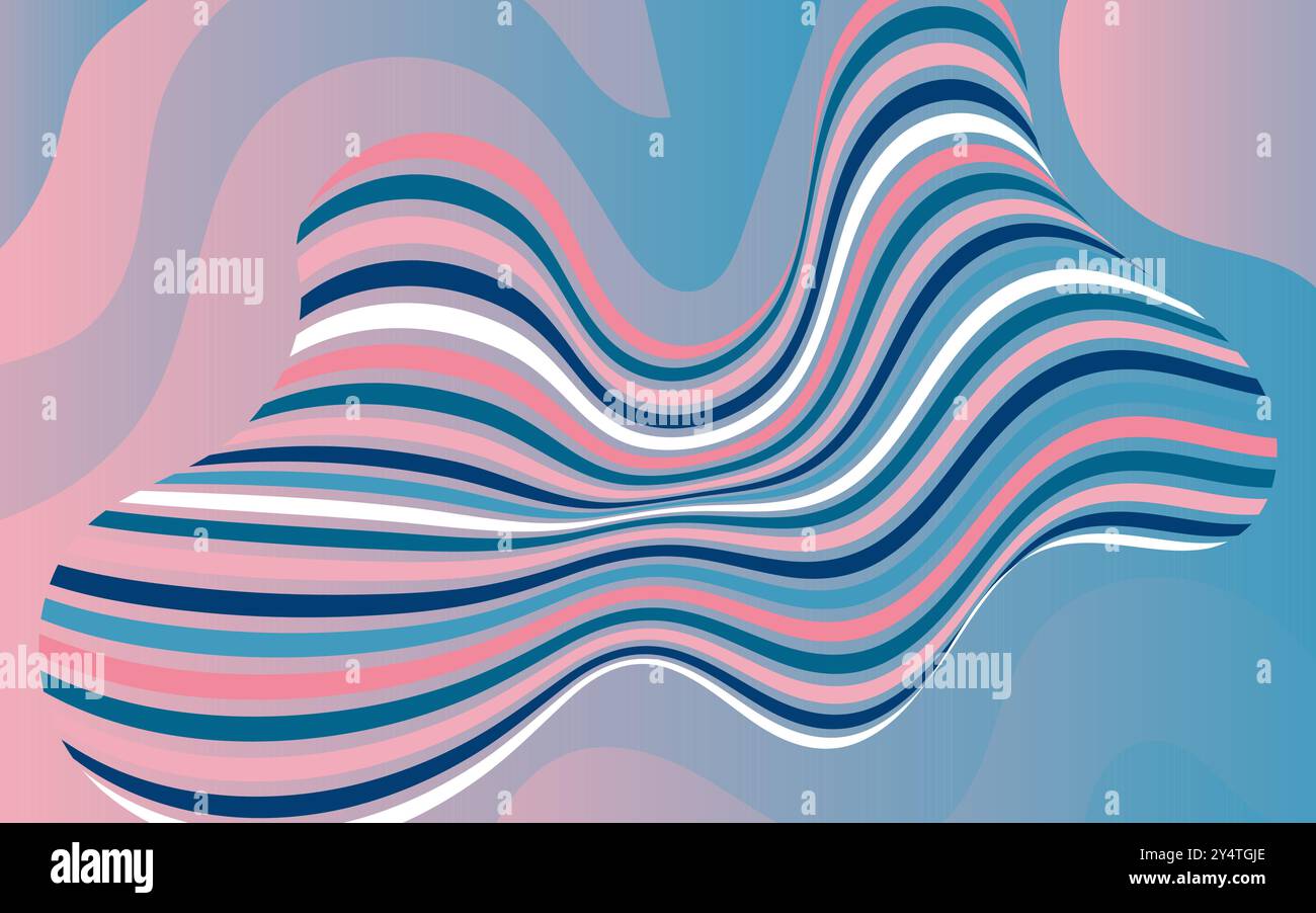 Gestreifte blaue, rosa, weiße Kurven auf blauem Hintergrund ideal für Webdesign-Hintergrund oder abstrakte Grafiken mit modernem Touch. Stock Vektor