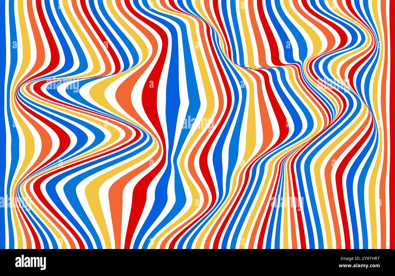 Wellige Streifen in Rot, Blau, Gelb, Orange und weiß für lebendige Designs. Geeignet für Grafikdesign-Projekte, Hintergründe und mehr. Stock Vektor