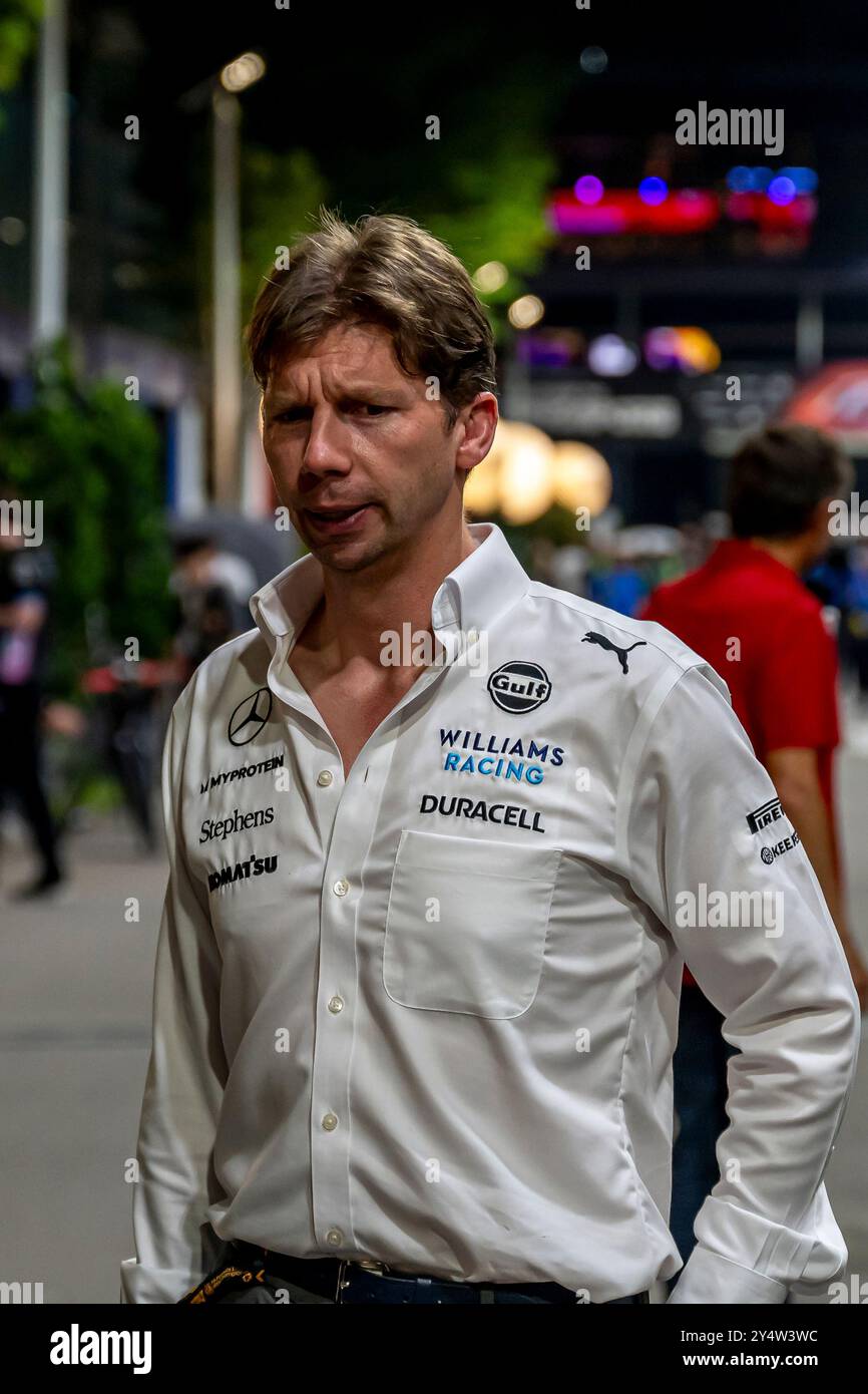 Marina Bay, Singapur, 19. September 2024, James Vowles, das Team-Prinzip des Williams Racing Teams, das am Aufbau teilnimmt, Runde 18 der Formel-1-Meisterschaft 2024. Quelle: Michael Potts/Alamy Live News Stockfoto