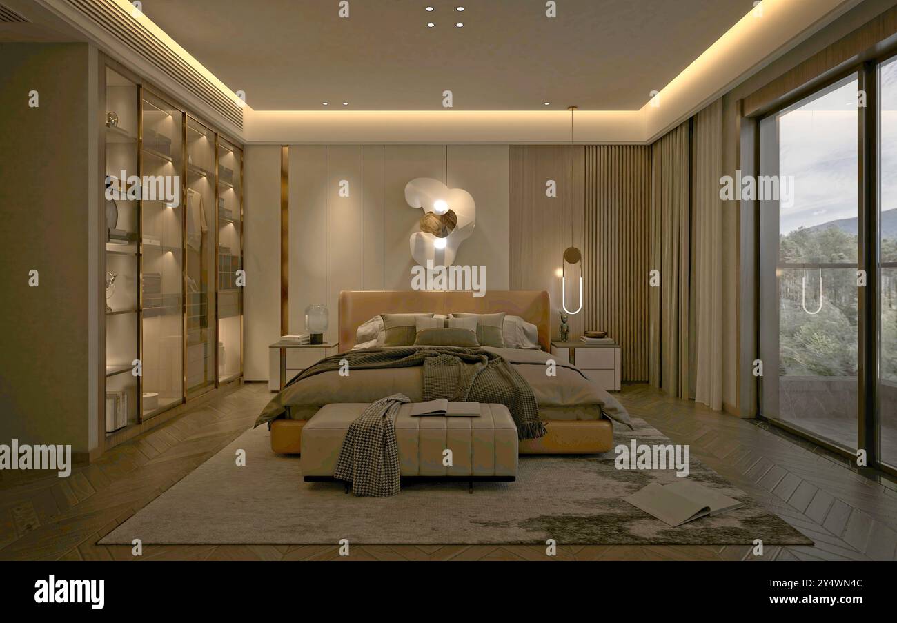 3D-Render modernes Hotel Zimmer Stockfoto