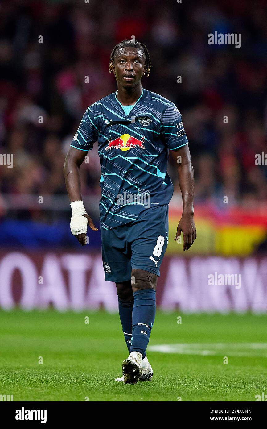 MADRID, SPANIEN - 19. SEPTEMBER: Amadou Haidara von RB Leipzig während des MD1-Spiels der UEFA Champions League 2024/25 zwischen Atletico de Madrid und RB Leipzig im Estadio Civitas Metropolitano am 19. September 2024 in Madrid. (Foto von QSP) Stockfoto