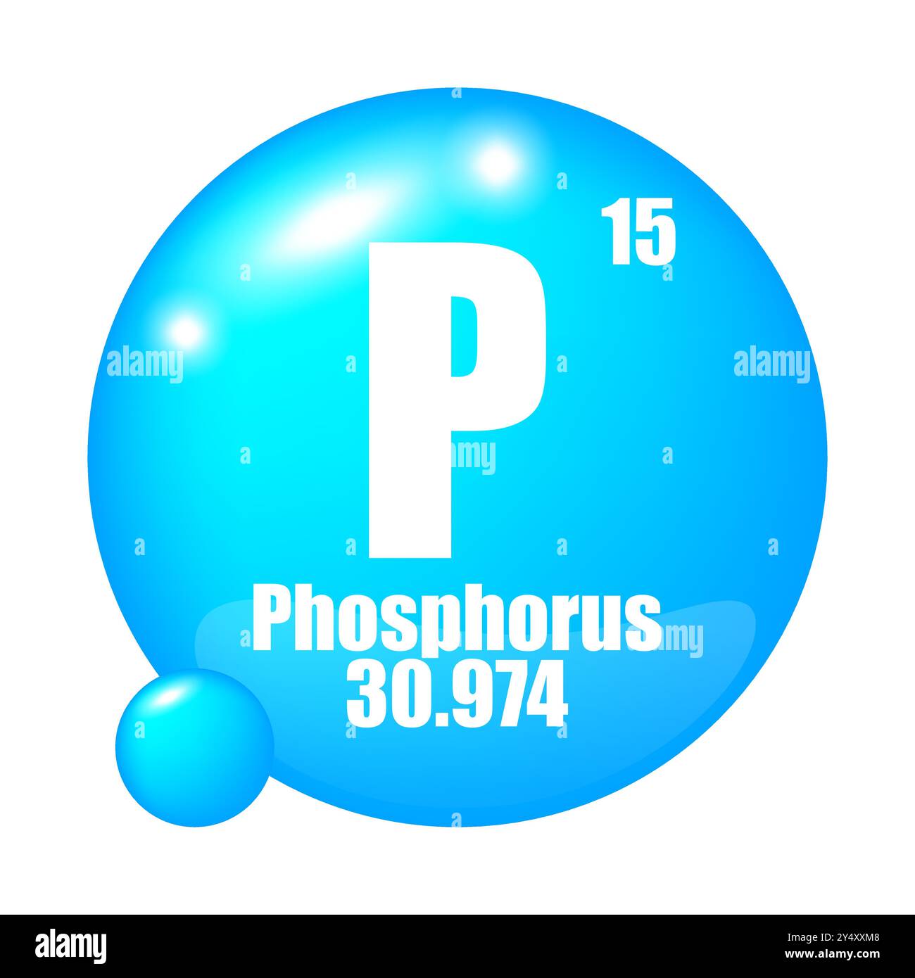 Phosphor-Symbol. P chemisches Element. Atomzahl 15. Masse 30.974. Blaues Kugelbild. Vektorsymbol. Stock Vektor