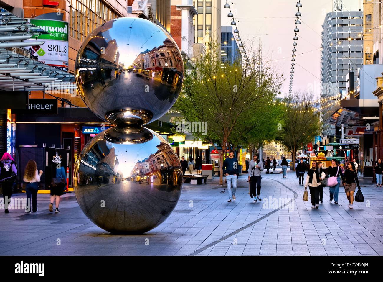 Rundle Mall and Malls Balls, Adelaide, South Australia Stockfoto
