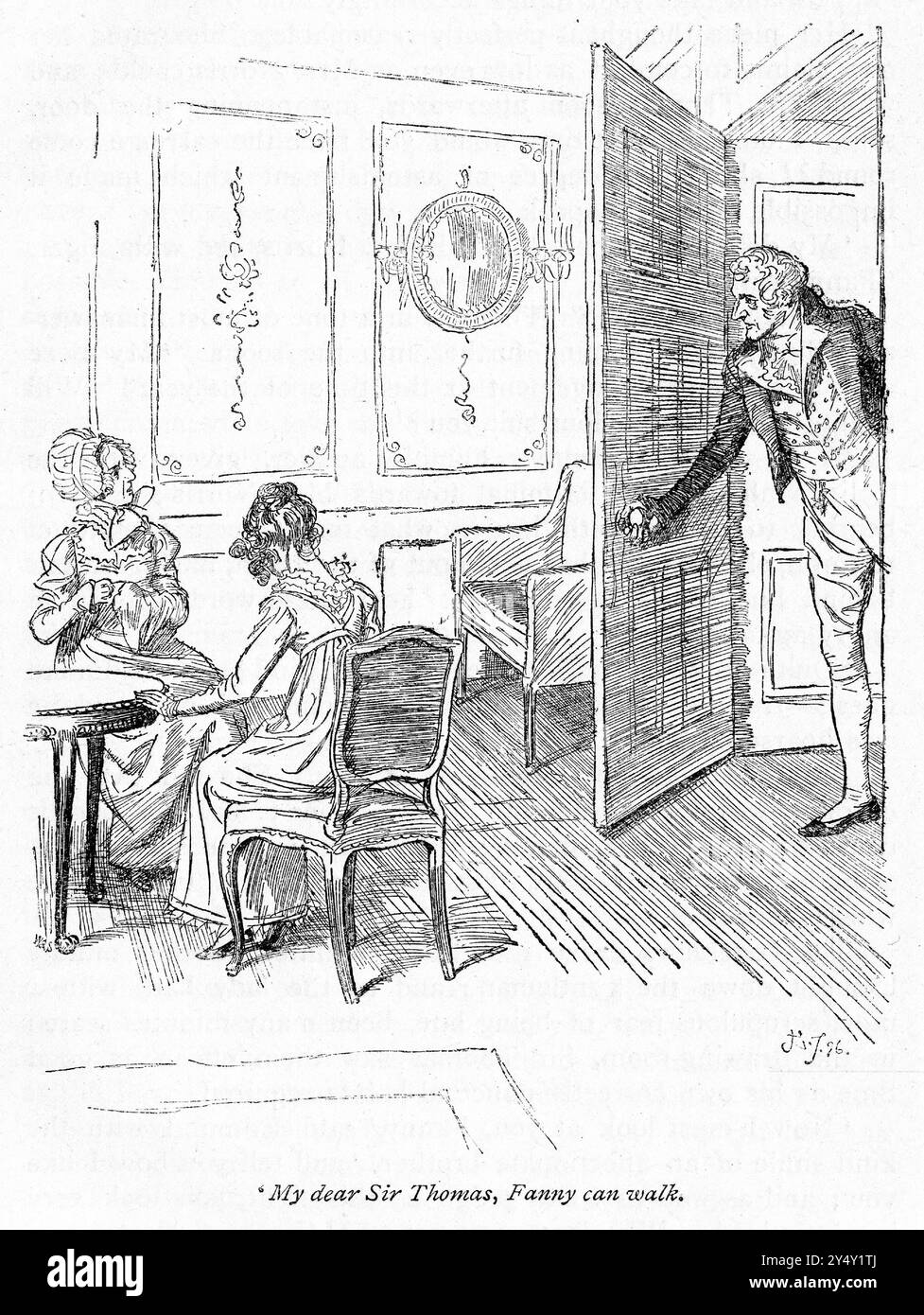 Gravur einer Szene aus dem Buch Mansfield Park von Jane Austen, Ausgabe 1926, illustriert von Hugh Thomson, zeigt die Nachricht, dass Fanny gehen kann Stockfoto