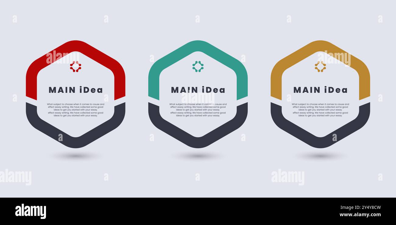 Set mit drei Infografiken für das Design der Hauptidee des Abzeichens, rote und graue Strichtaste. Vektorabbildung Stock Vektor