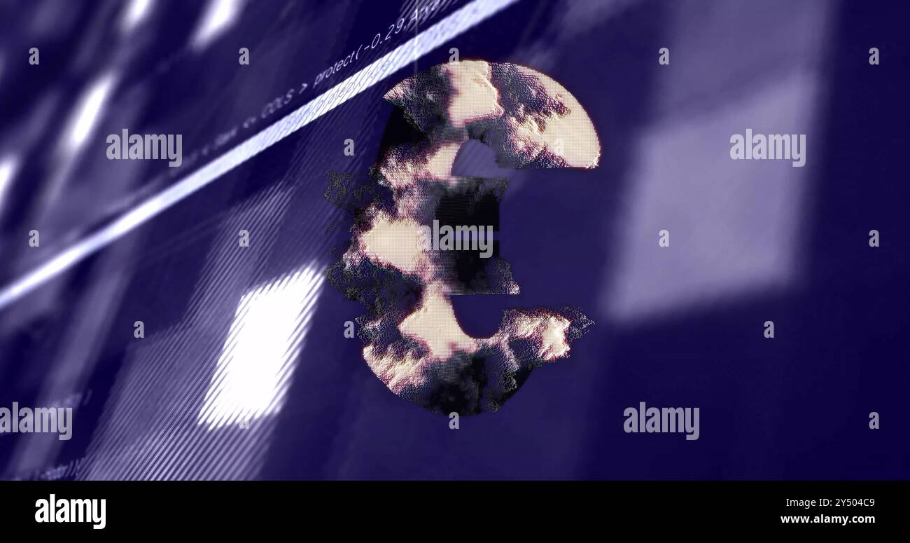 Euro-Symbol mit Störeffekt über Computercode-Hintergrund Stockfoto