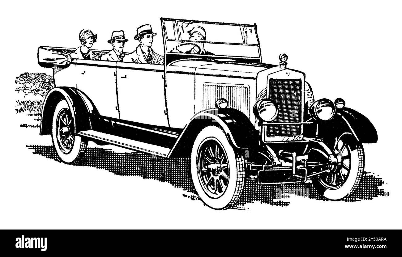 1927 Werbeillustration eines Morris-Autos. Stockfoto