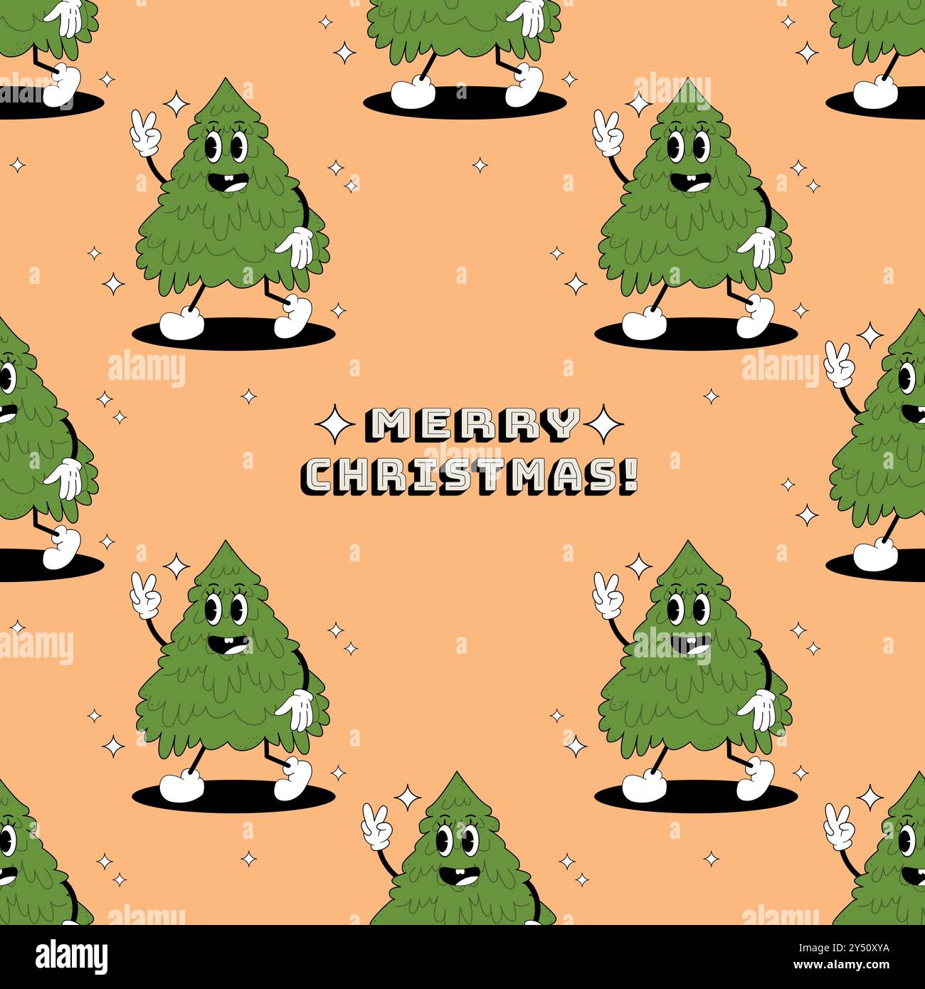 Weihnachtsmuster mit Weihnachtsbaum groovig. Muster in Farbfeldern. Für Stoff, Geschenkpapier und andere Dekoration. Vektorabbildung Stock Vektor