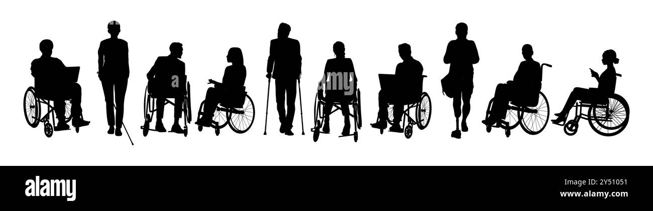 Silhouetten verschiedener behinderter Männer und Frauen Stock Vektor