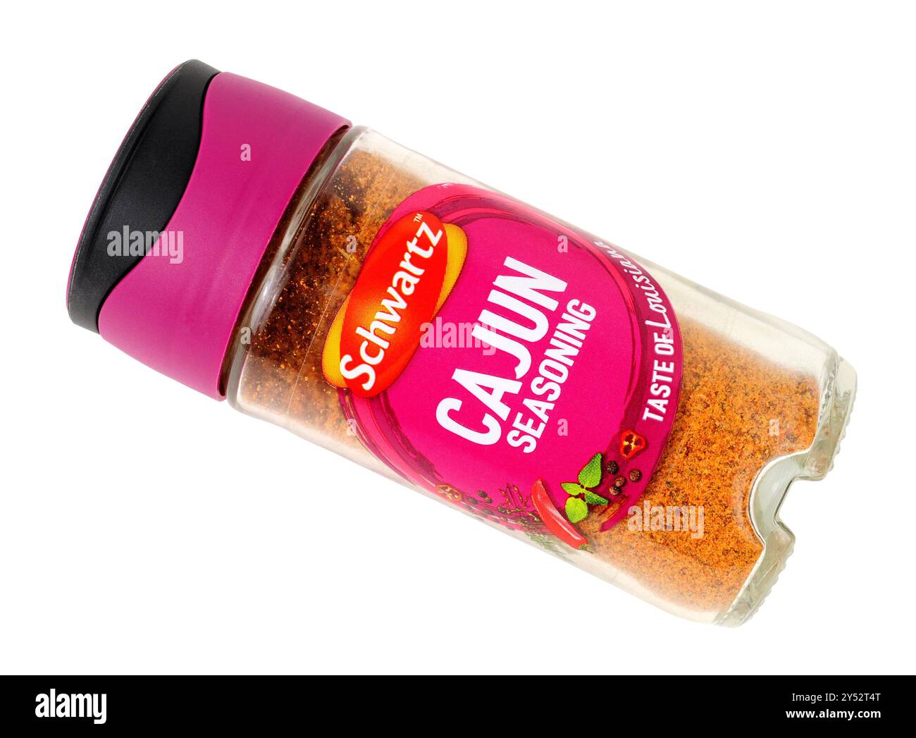 Schwartz Cajun würzt Gewürze in einem 44-g-Glasgefäß Stockfoto