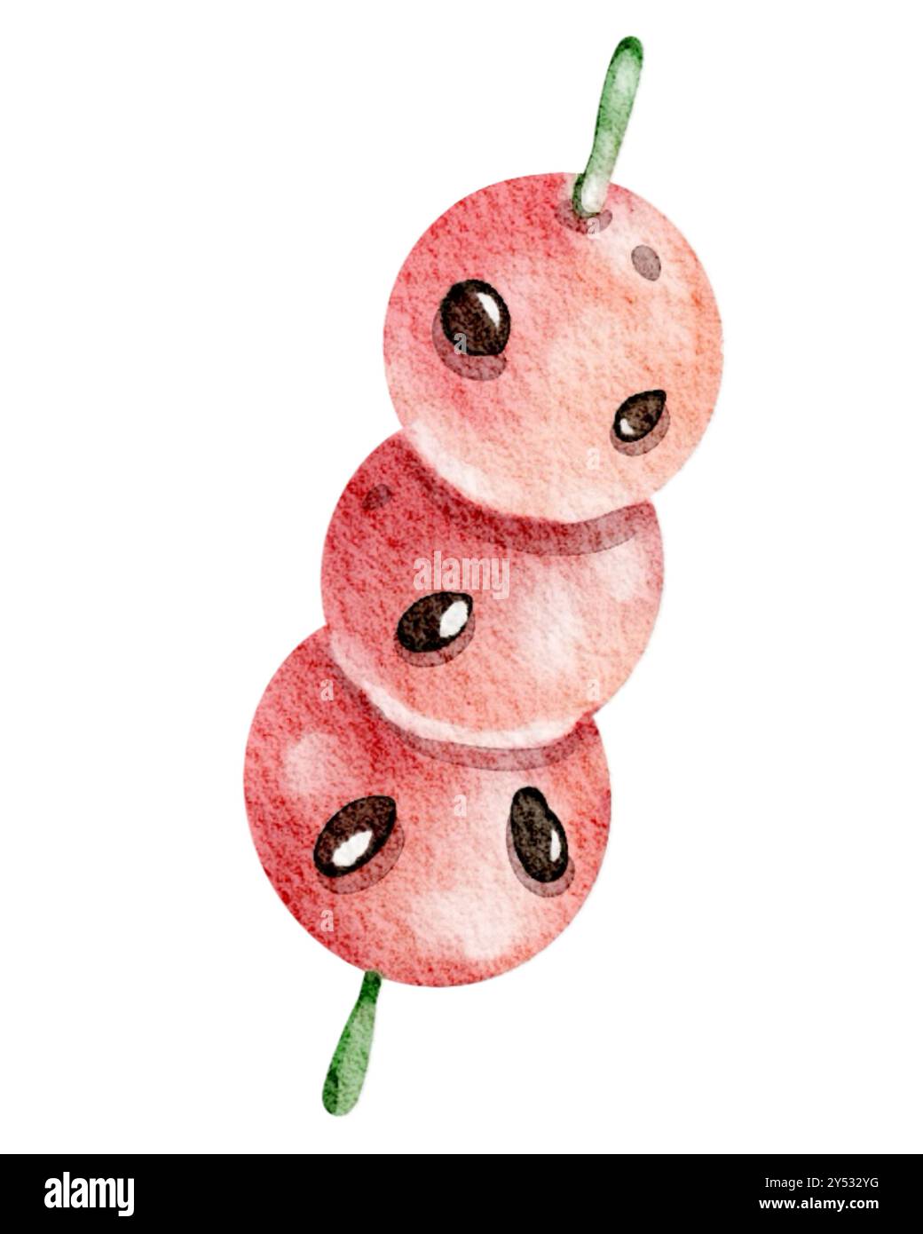 Aquarell Wassermelone auf Spieß Illustration Snack Sommer Designs. Zeichnung von Obstbällchen erfrischendes Dessert auf isoliertem Hintergrund für Vegetarier Stockfoto