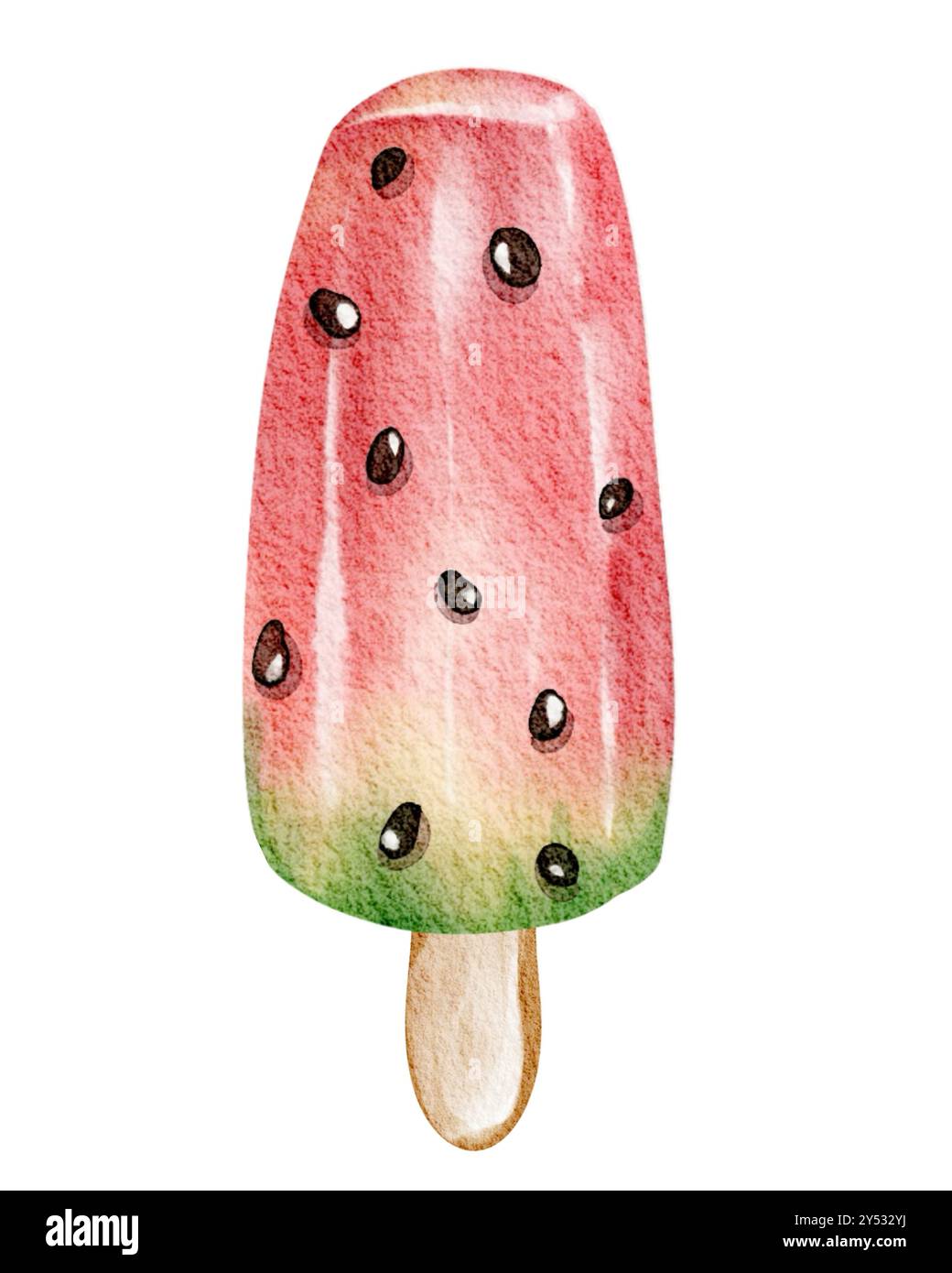 Aquarellillustration Wassermelone Obst Eis Sommer Designs. Zeichnung von Früchteeis erfrischendes Dessert auf isoliertem Hintergrund für Strandparty Stockfoto