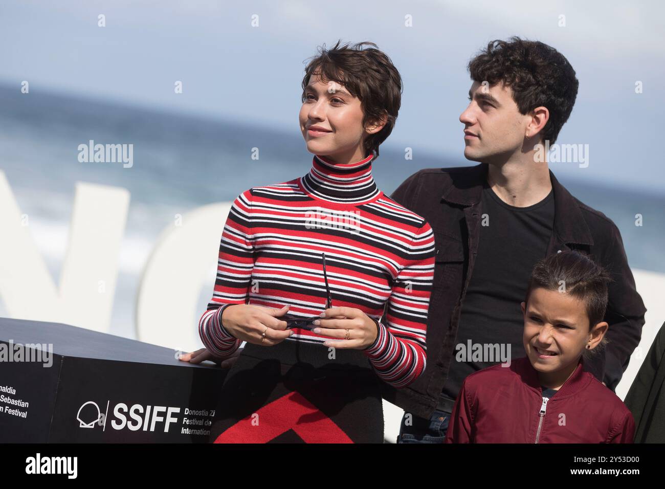 Eduard Fernandez, der spanische Schauspieler Tomas Martin, die spanische Schauspielerin Greta Fernandez und Alex Monner besuchten La hija de un Ladron / Tochter Eines Diebes während des 67. San Sebastian International Film Festivals am 25. September 2019 im Kursaal Palace in Donostia/San Sebastian, Spanien. Stockfoto