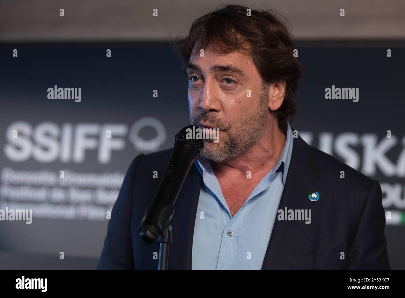 Javier Bardem nahm am 26. September 2019 an der Lurra Awards Fotokonferenz während des 67. San Sebastian International Film Festivals im Kursaal Palace in Donostia/San Sebastian Teil. Stockfoto