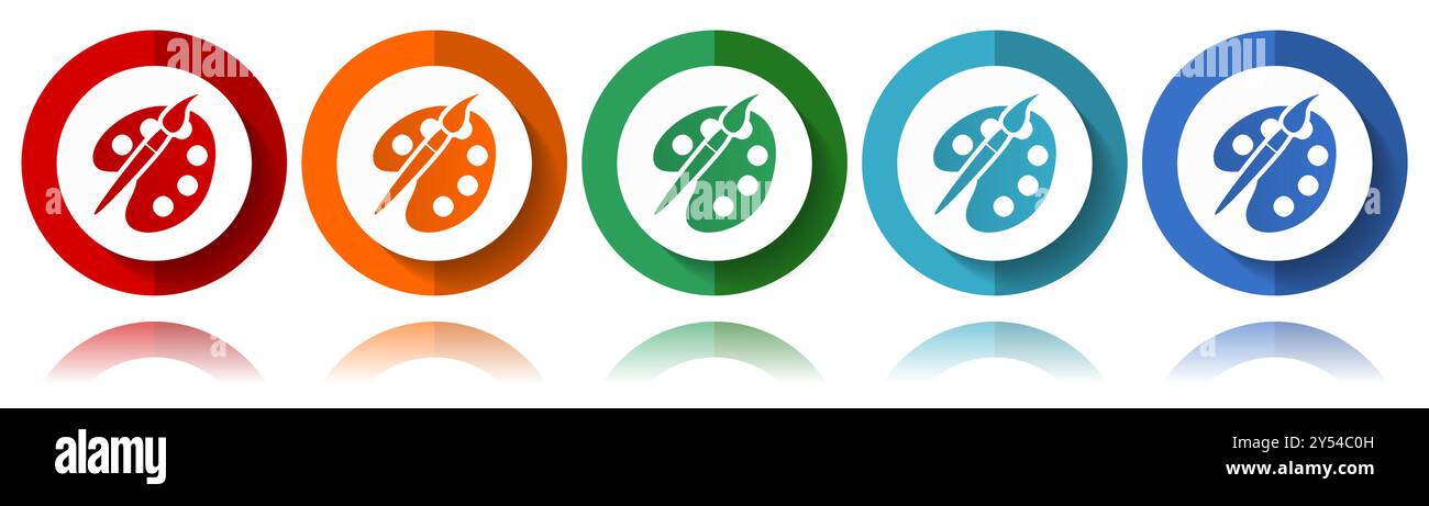 Pinsel, Palette, Vektorsymbole, flaches Symbolset für Logo-Design, Webdesign und mobile Anwendungen, farbenfrohe Web-Buttons in eps 10 Stock Vektor
