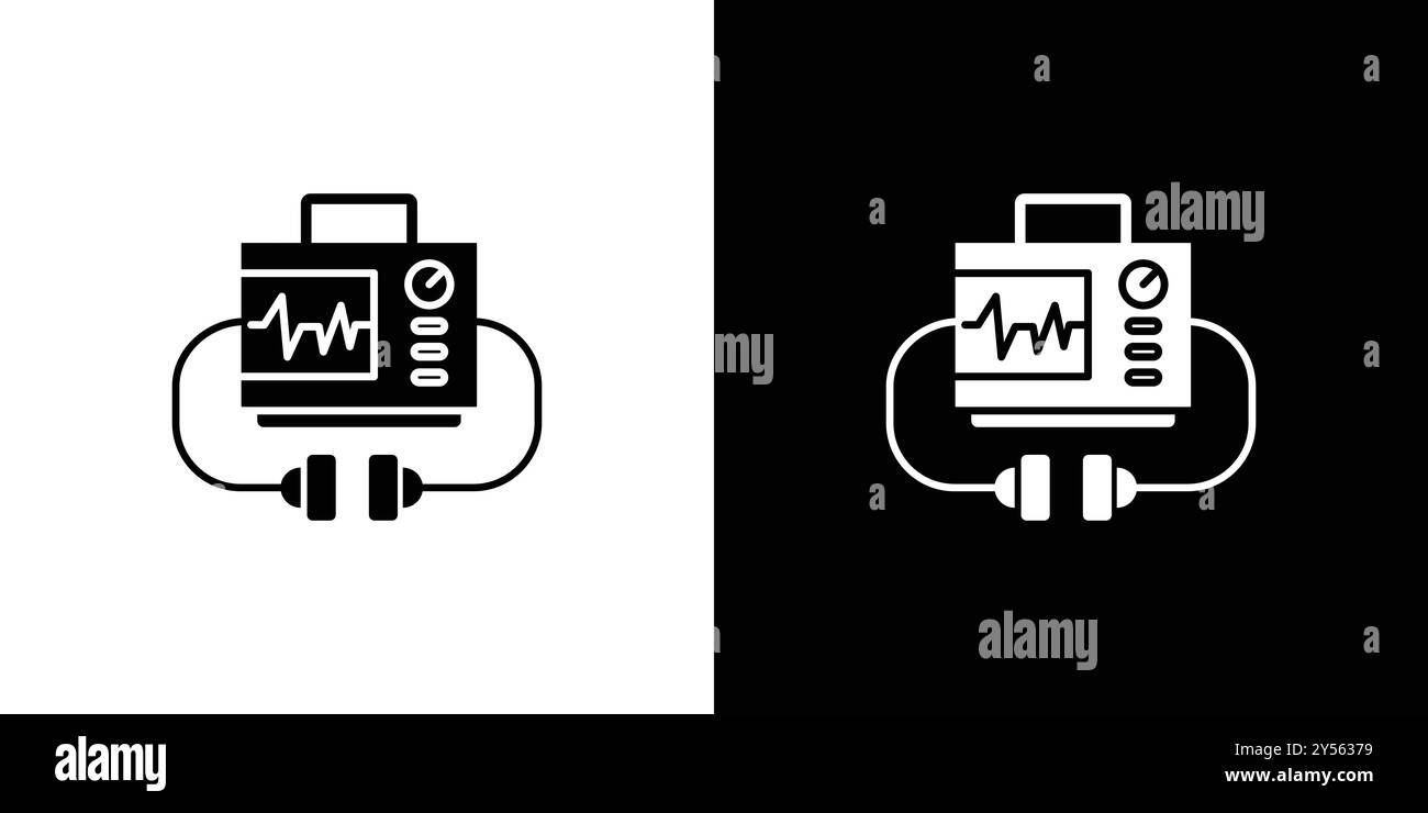 Rescue Defibrillator Symbol lineare Logomarkierung Set-Sammlung in Schwarz-weiß Stock Vektor