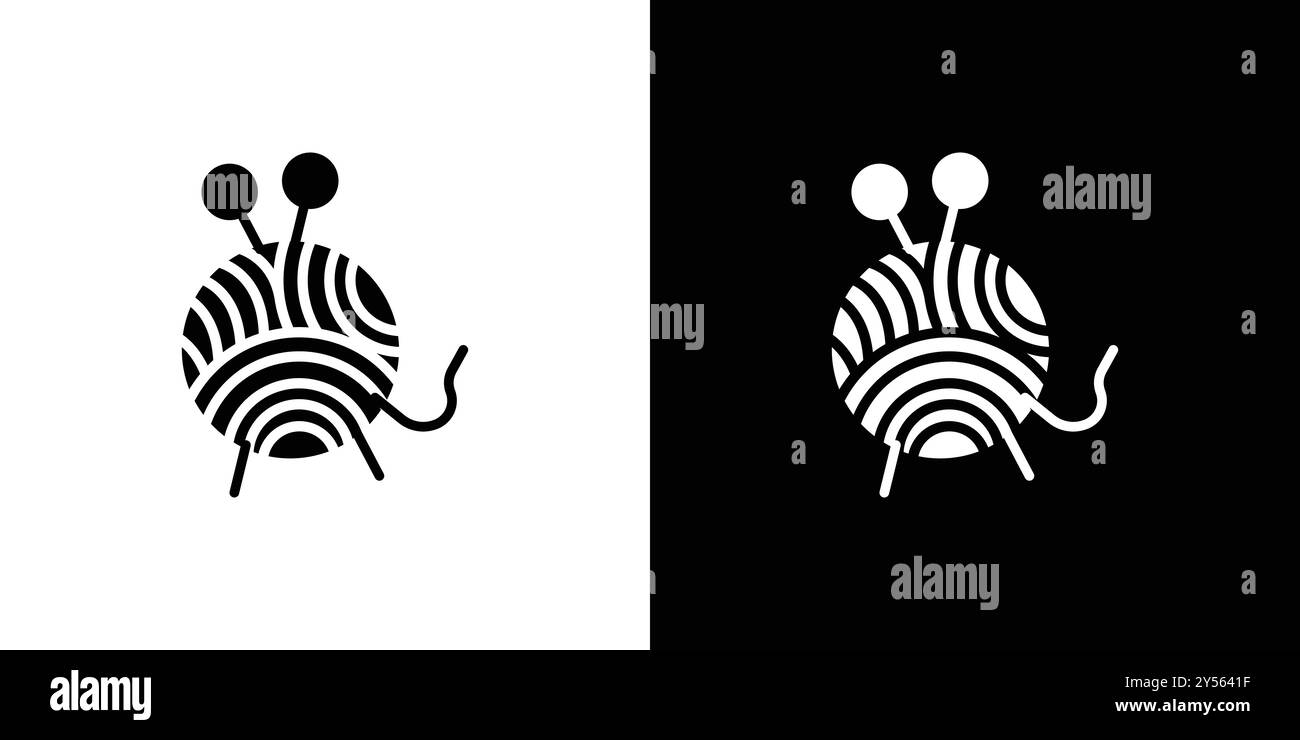 Strickgarn mit linearem Logozeichen „Needle Icon“ in Schwarz-weiß Stock Vektor