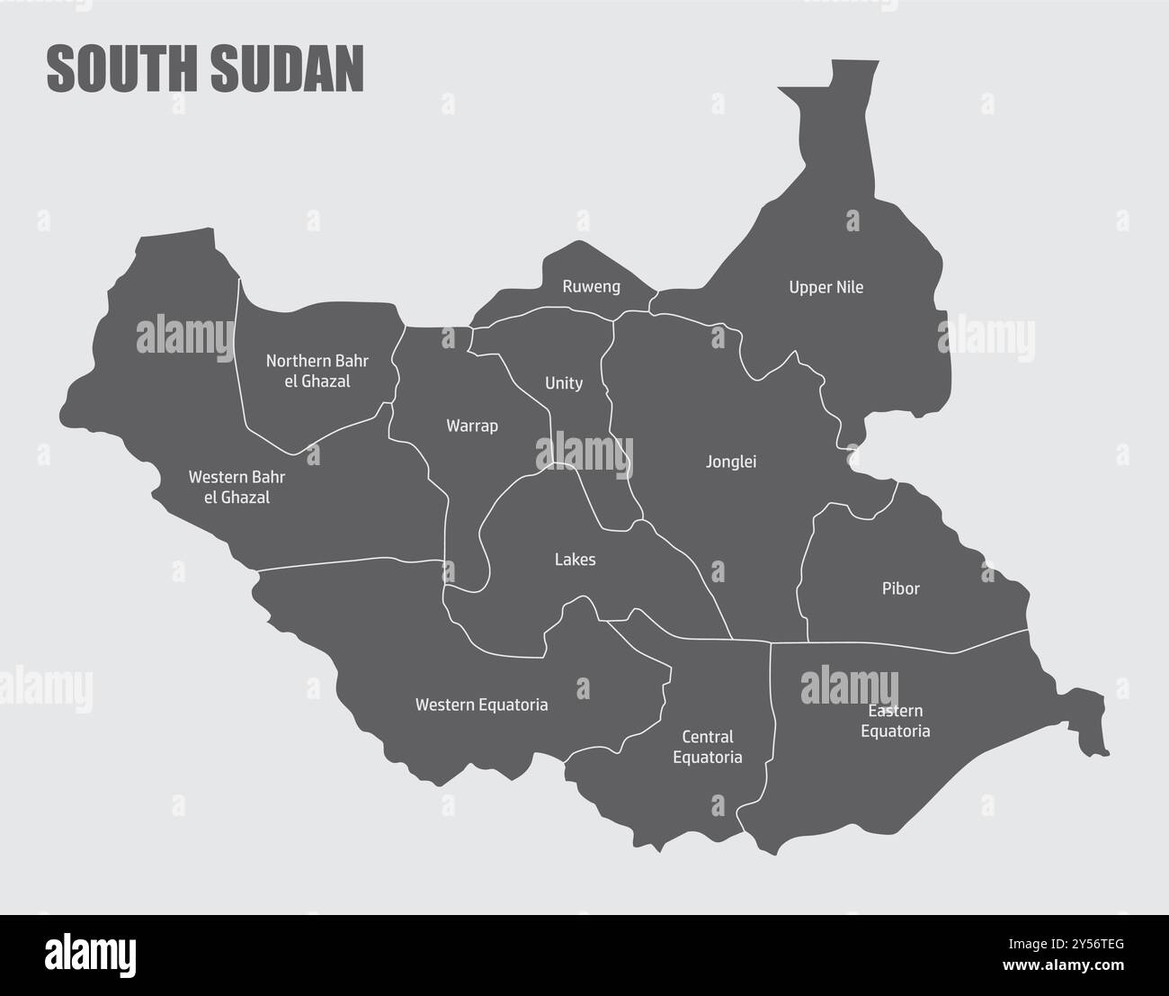 Administrationskarte Südsudan mit Labels Stock Vektor