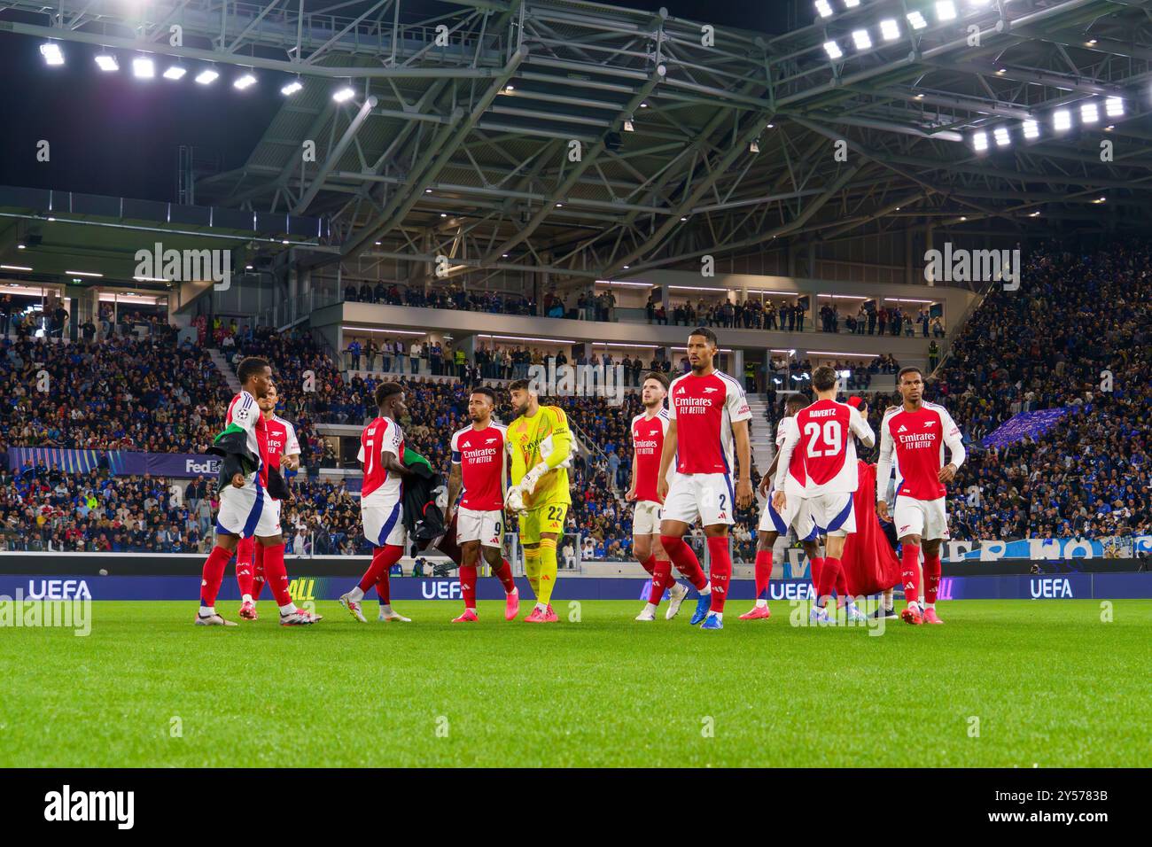 Bergamo, Italien. September 2024. Team von Arsenal FC Internazionale gegen AC Monza, Serie A, während Atalanta BC gegen Arsenal FC, UEFA Champions League - Gewiss Stadium. Quelle: Alessio Morgese/Alessio Morgese/Emage/Alamy Live News Stockfoto