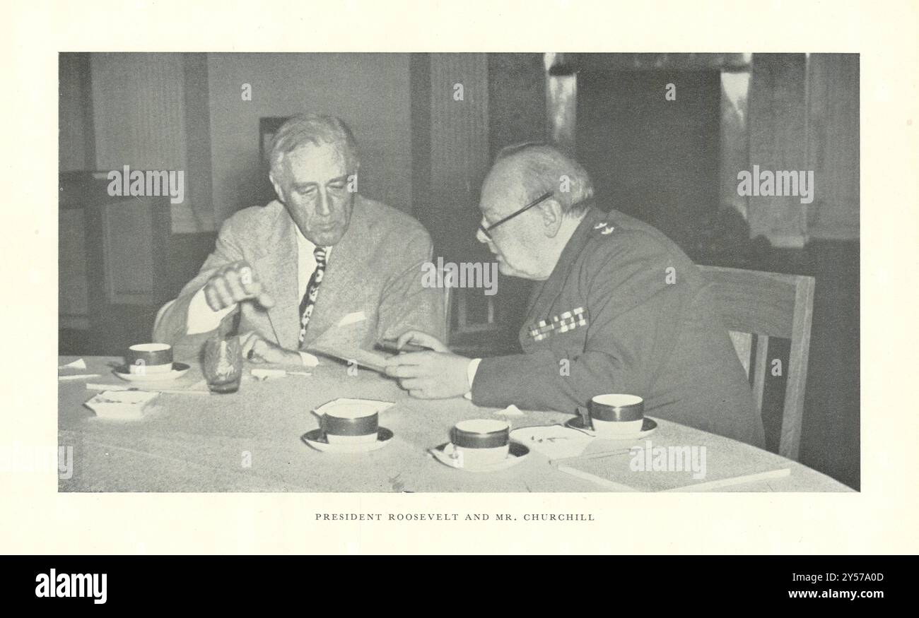Mr. Churchill und Präsident Roosevelt. Der zweite Weltkrieg 1956, ein alter Vintage-Druck Stockfoto