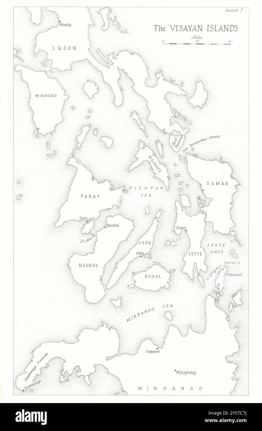 Die Visayan-Inseln, Philippinen 1945. 2. Weltkrieg 1969 alte Vintage-Karte Stockfoto