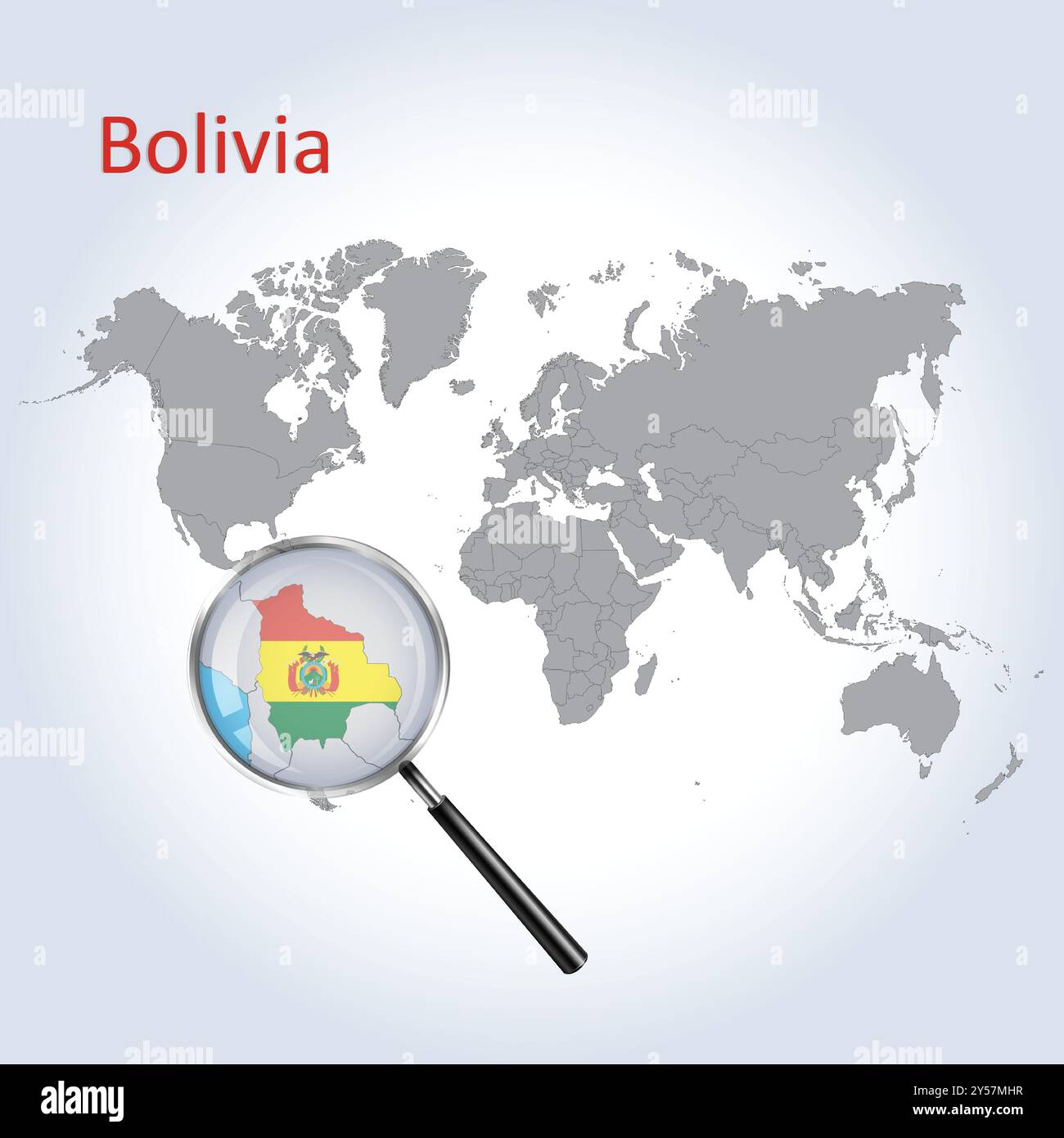 Bolivien vergrößerte Karte und Flagge, Bolivien Vergrößerungskarten, Vektorgrafik Stock Vektor