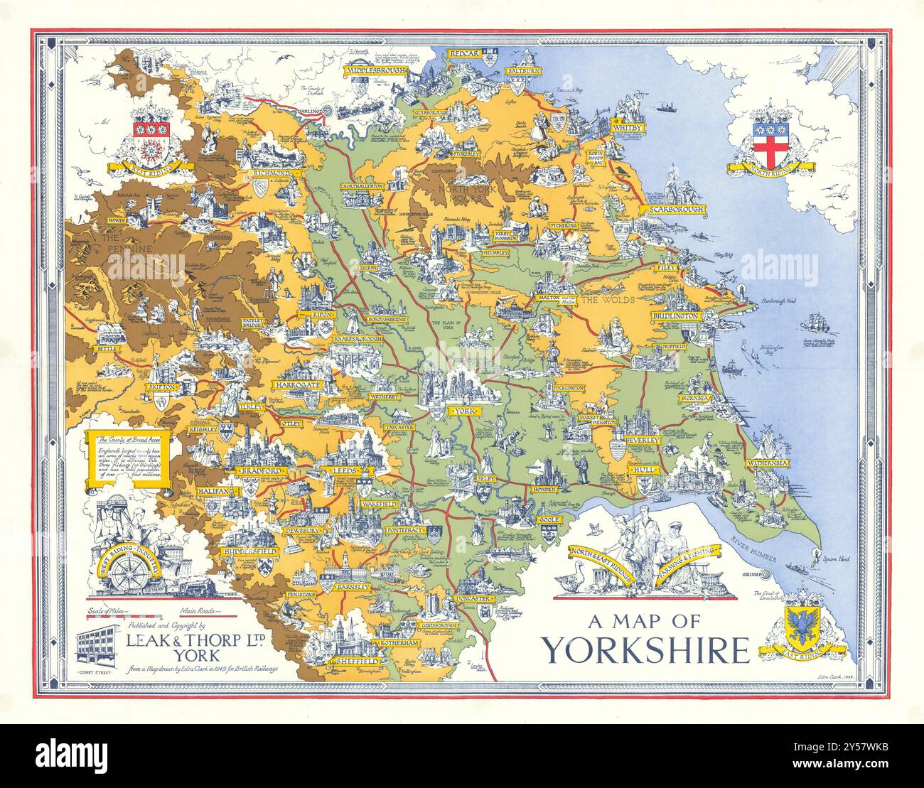 Eine Bildkarte von Yorkshire von Estra Clark für British Railways 44x56cm 1949 Stockfoto