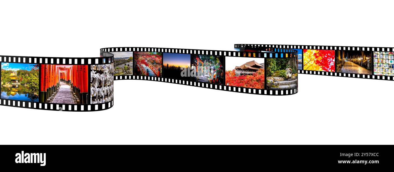 Filmstreifen weiße Oberfläche mit verschiedenen Bildern japan transparenter Hintergrund Stockfoto