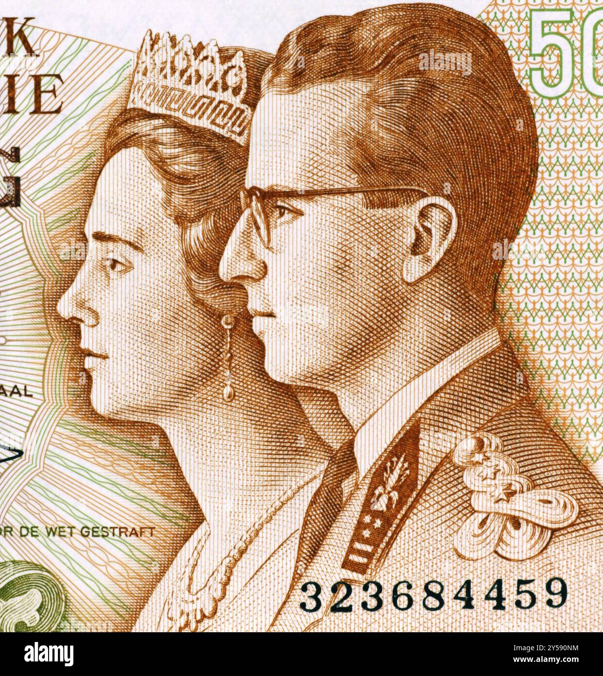 König Baudouin I. und Königin Fabiola auf 50 Francs 1966 Banknote aus Belgien Stockfoto