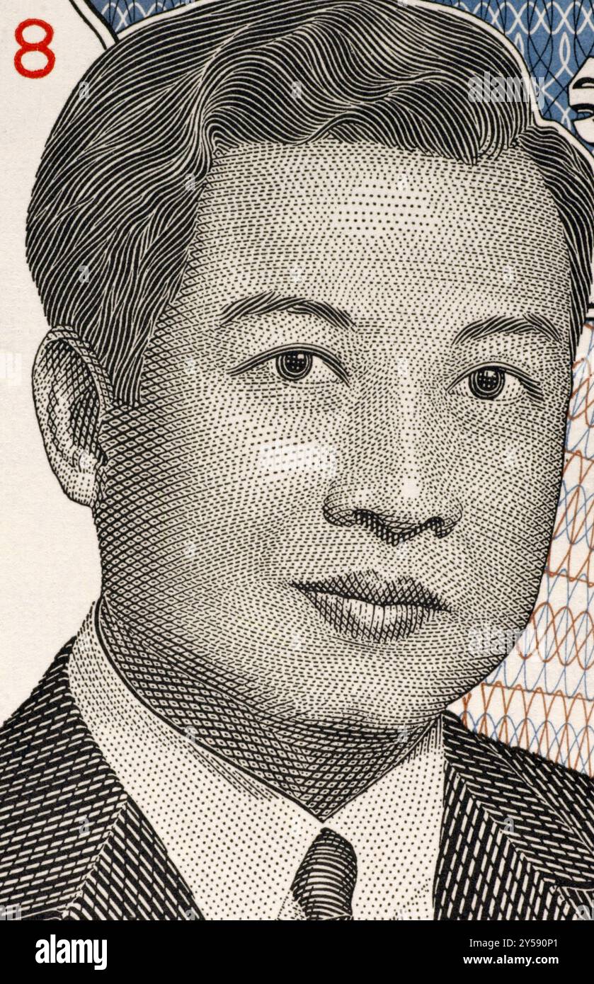 Norodom Sihanouk (1922-2012) auf 2000-Riels-Banknote aus Kambodscha. König von Kambodscha in den Jahren 1941-1955 und 1993-2004 Stockfoto