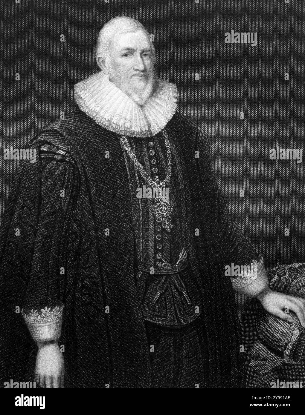 Hugh Myddelton (1560-1631) über den Stich von 1831. Walisischer Textilmacher, Unternehmer, Minenbesitzer, Goldschmied, Banker und Autodidakt-Ingenieur. Graviert von Stockfoto