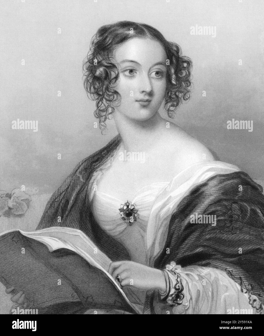 Emily Mary, Countess Cowper auf Gravur von 1839. Gravur von W.H.More nach einem Gemälde von J. Hayter Stockfoto