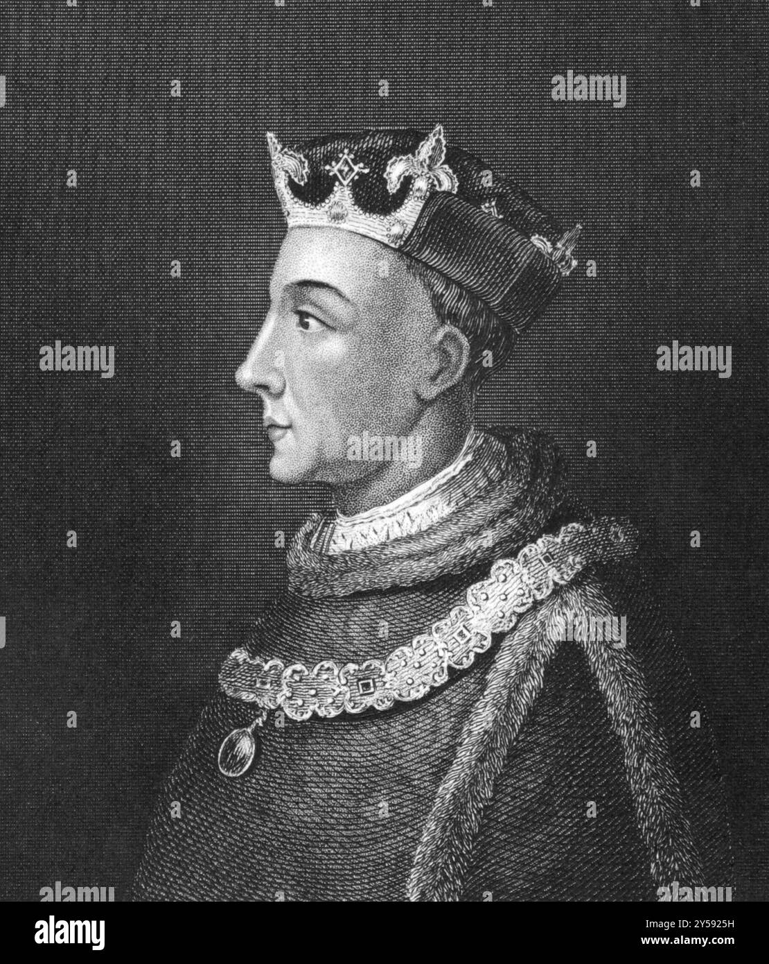 Heinrich V. von England (1386-1422) auf Kupferstich von 1830. König von England zwischen 1413 und 1422. Veröffentlicht in London von Thomas Kelly Stockfoto