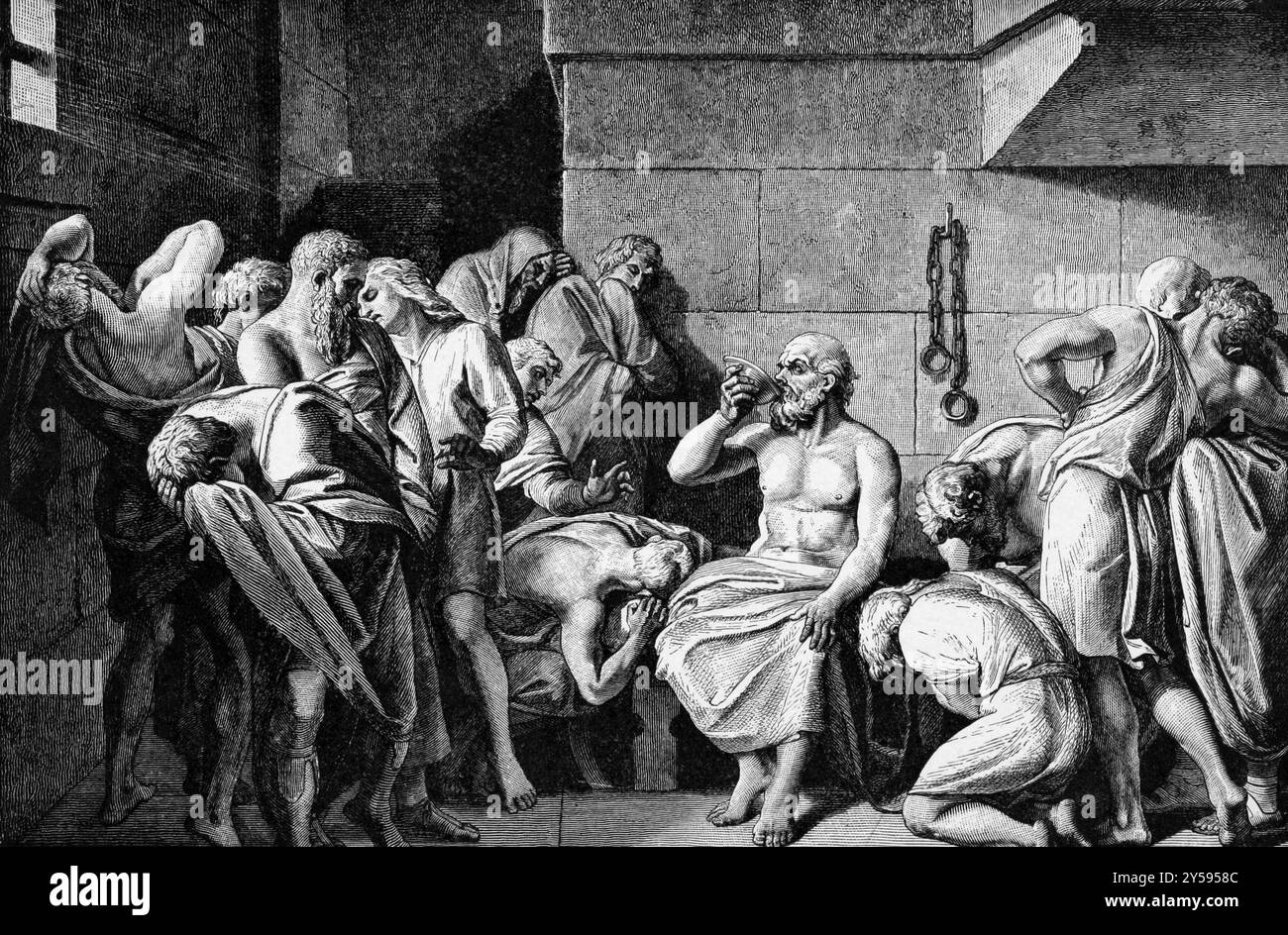 Sokrates Trinkt Das Conium. Graviert von unbekanntem Kupferstecher und veröffentlicht in Pictorial History of the Worlds Great Nations, United States, 1882, North Stockfoto